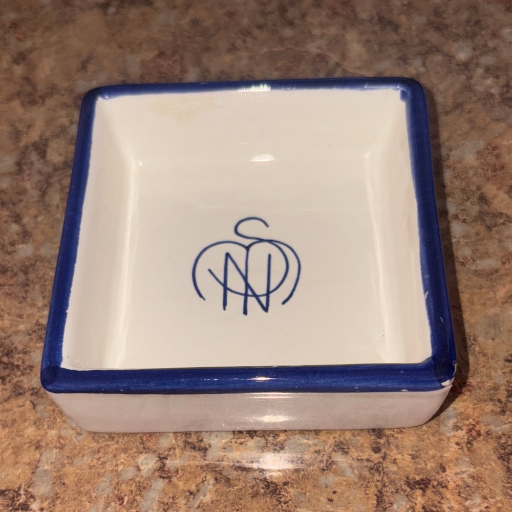 White and Blue Square Ceramic Dish